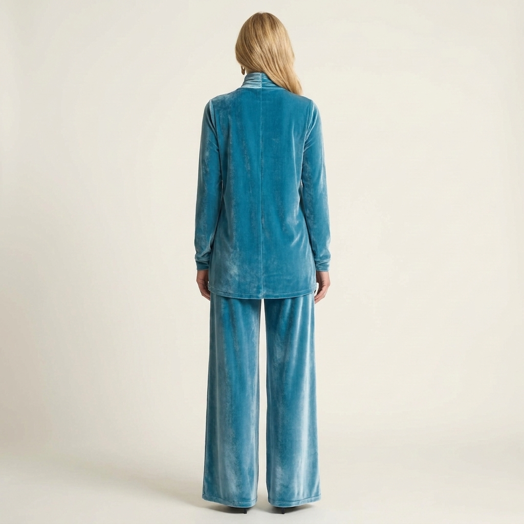 Alestria | Velvet Lounge Set With Turtleneck Top & Wide-Leg Pants