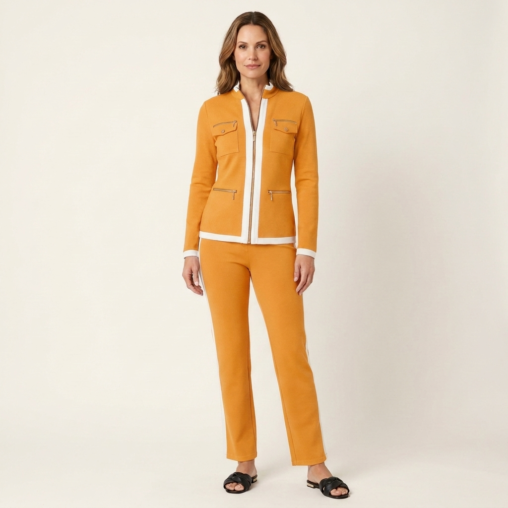 Alessia | Contrast-Trim Blazer & Trouser Set With Gold Detail