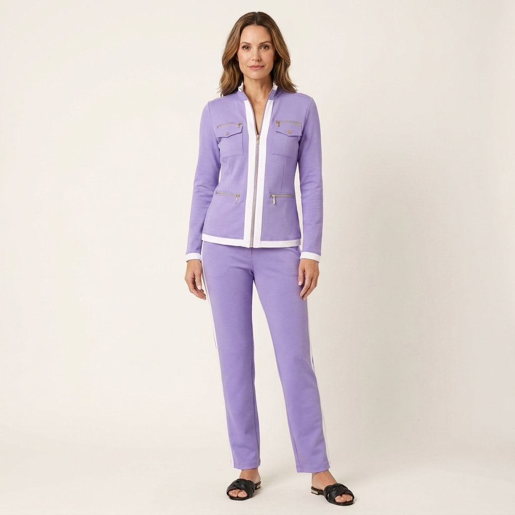 Alessia | Contrast-Trim Blazer & Trouser Set With Gold Detail