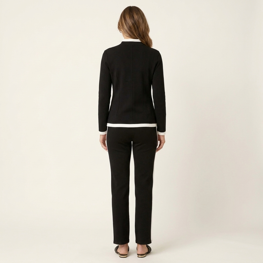 Alessia | Contrast-Trim Blazer & Trouser Set With Gold Detail