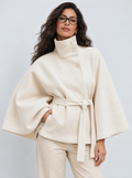 Nuvena | Wool Cape With High Neck & Belt