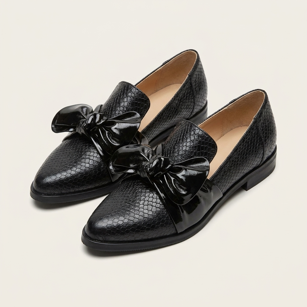 Lauren | Black Loafers With Glossy Bow