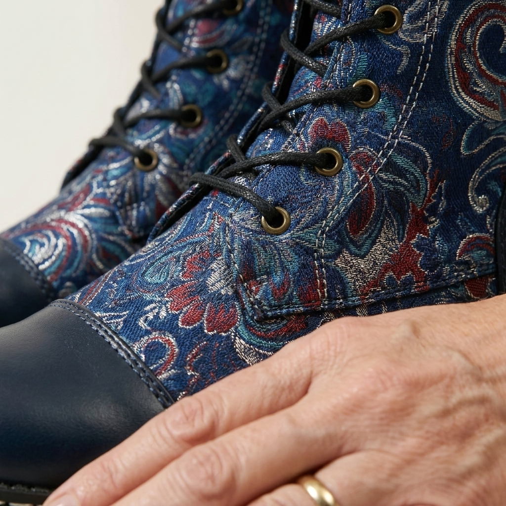 Lena | Floral Knee-High Lace-Up Boots With Side Zip