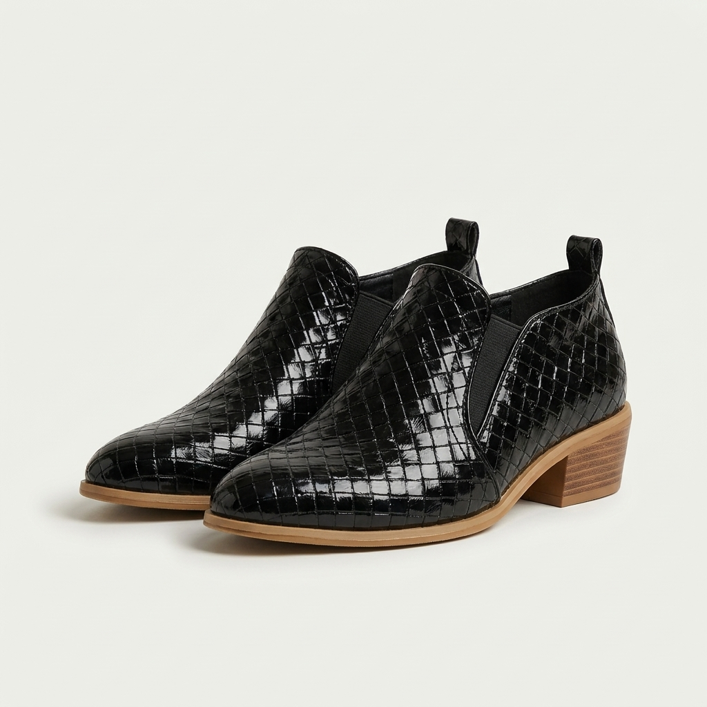 Jess | Braided Block-Heel Slip-On Ankle Boots
