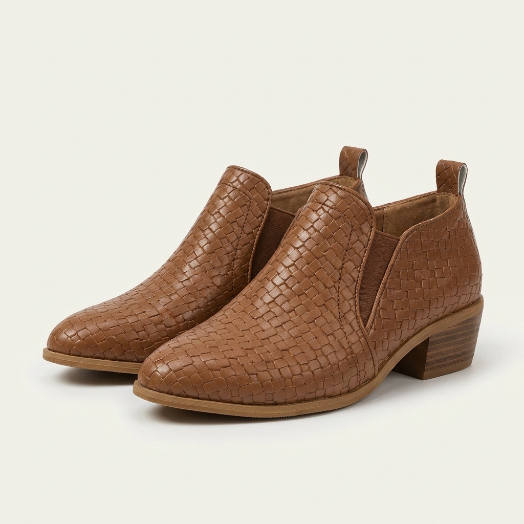 Jess | Braided Block-Heel Slip-On Ankle Boots