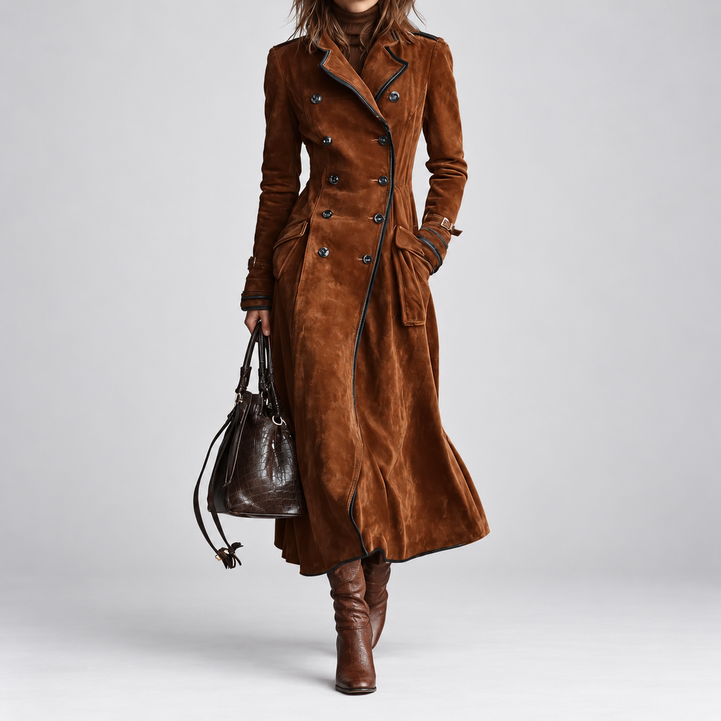 Georgette | Long Suede-Look Trench With Belt