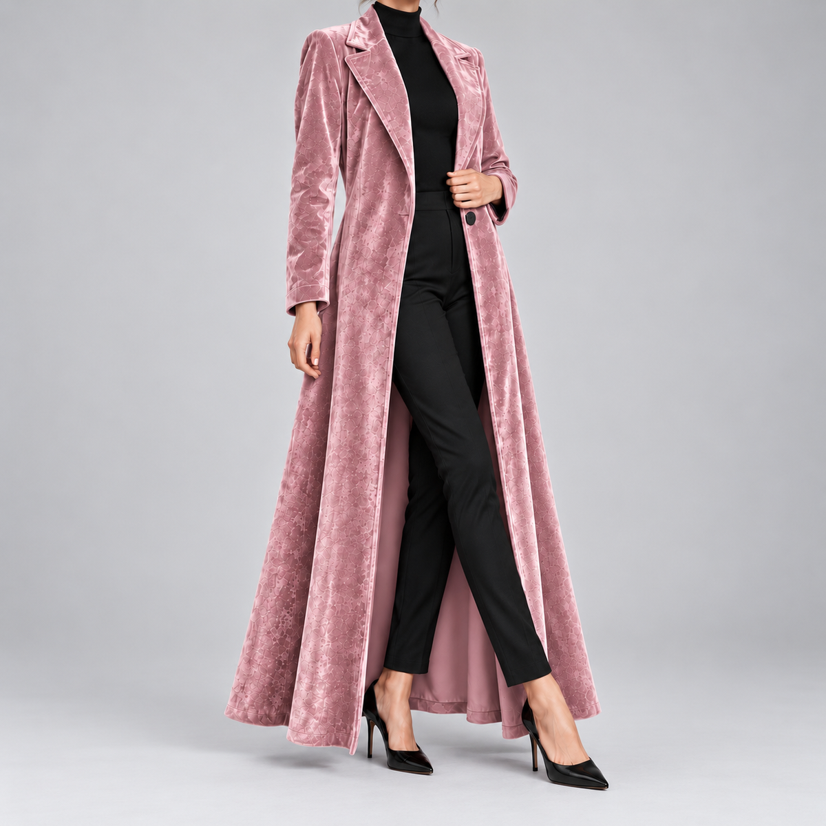 Béatrice | Open-Front Long Velvet Coat