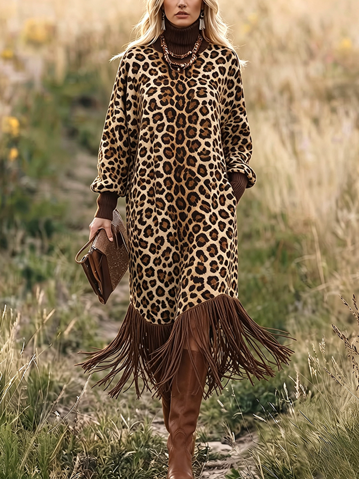 Marry | Leopard Print Dress With Fringe Hem