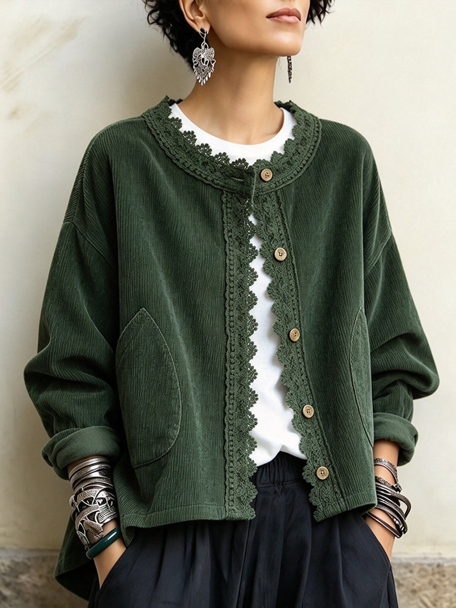 Ivana | Lace-Trim Corduroy Jacket