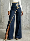 Tory | High-Waisted Wide-Leg Jeans With Gold Piping