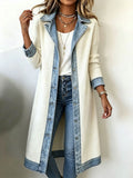Belina | Long-Line Ribbed Knit Cardigan With Denim Trim