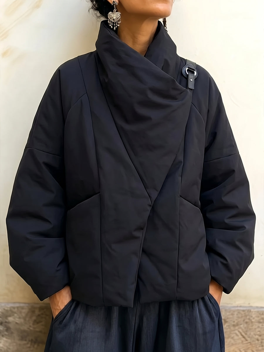 Alda | Draped Asymmetric Puffer Jacket With Shoulder Buckle