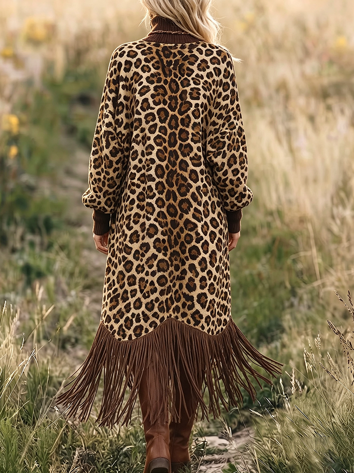 Marry | Leopard Print Dress With Fringe Hem