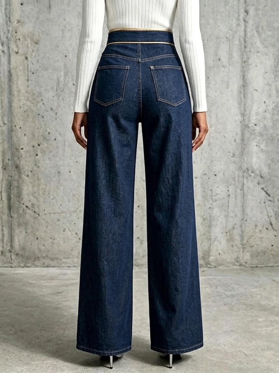 Tory | High-Waisted Wide-Leg Jeans With Gold Piping