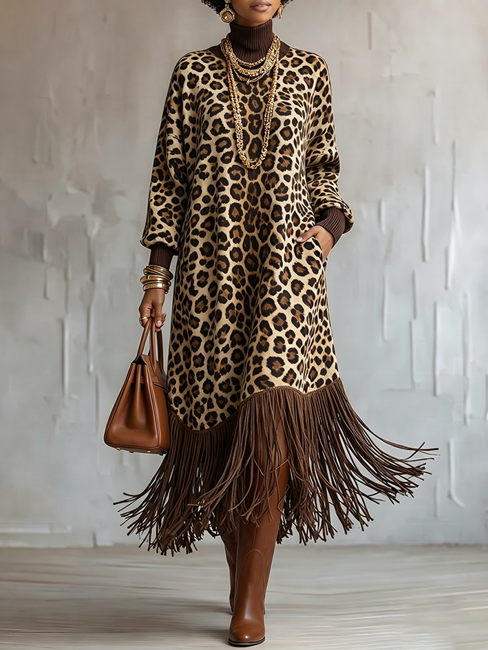 Marry | Leopard Print Dress With Fringe Hem