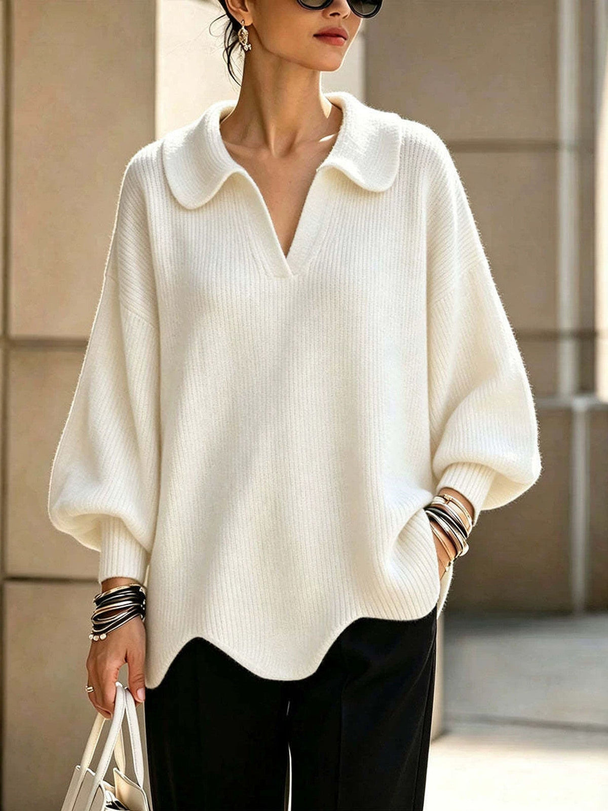 Davina | Scalloped-Collar Knit Sweater