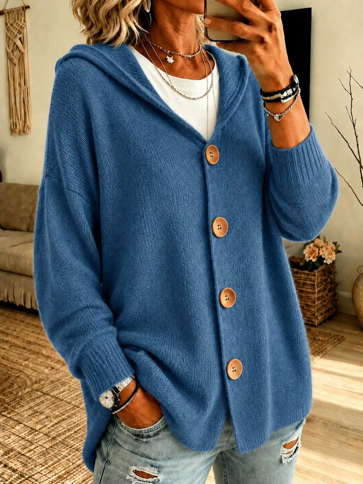 Bettina | Hooded Button Knit Cardigan
