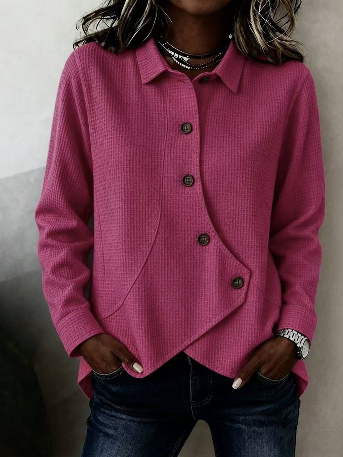 Quirina | Asymmetric Waffle Shirt