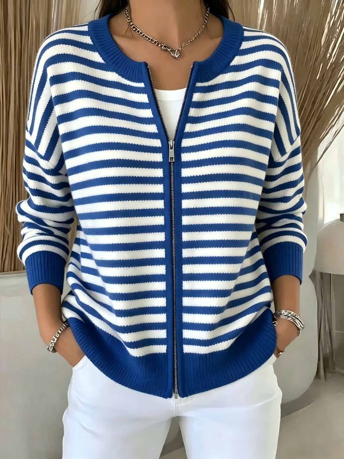 Thessaly | Striped Zip Cardigan