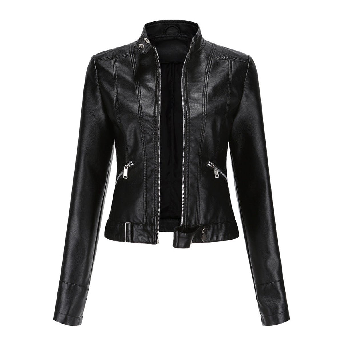 Rosalba | Short Faux Leather Moto Jacket With High Collar