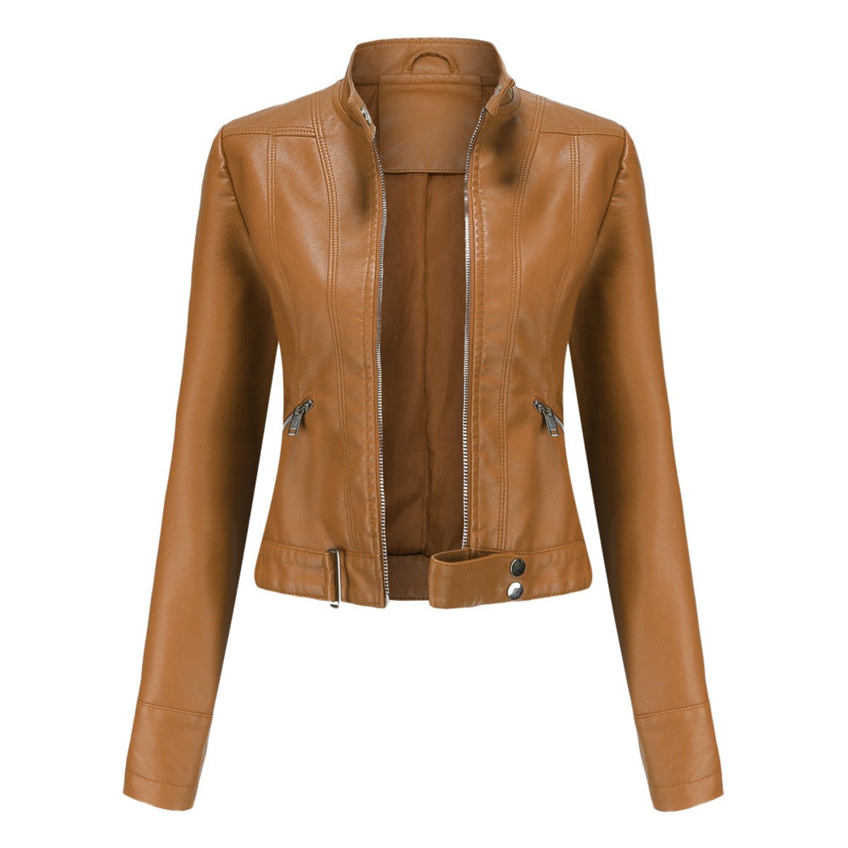 Rosalba | Short Faux Leather Moto Jacket With High Collar
