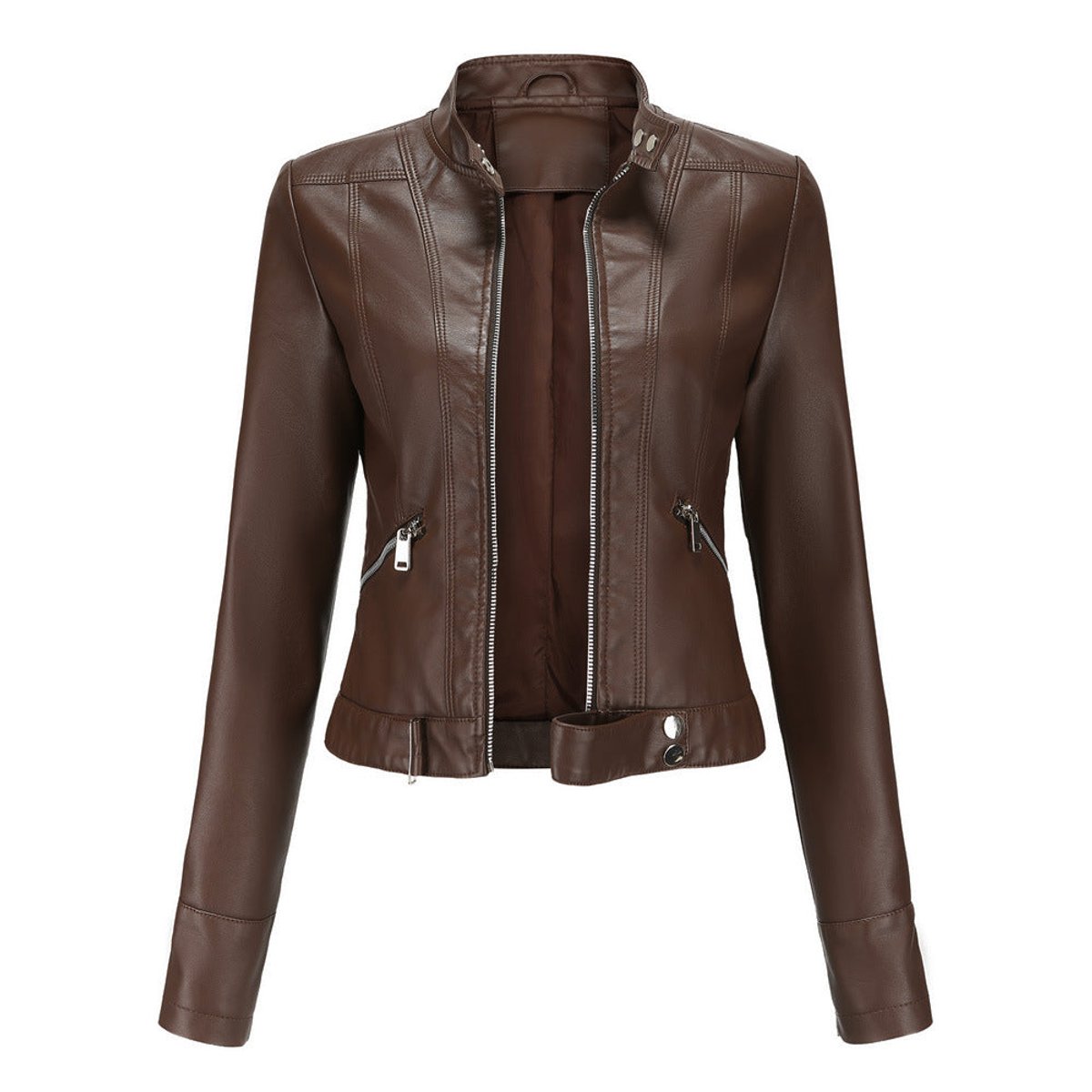 Rosalba | Short Faux Leather Moto Jacket With High Collar