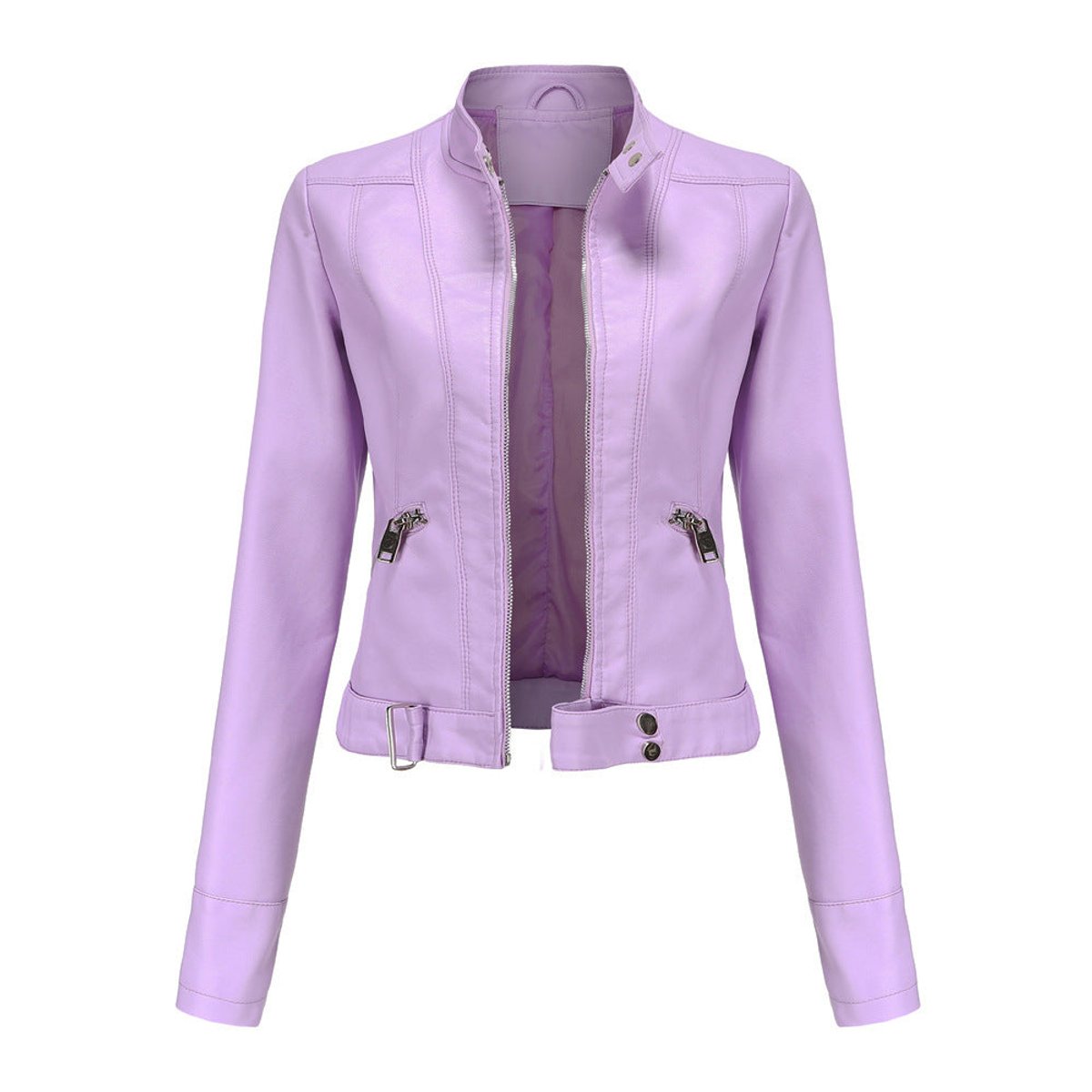 Rosalba | Short Faux Leather Moto Jacket With High Collar