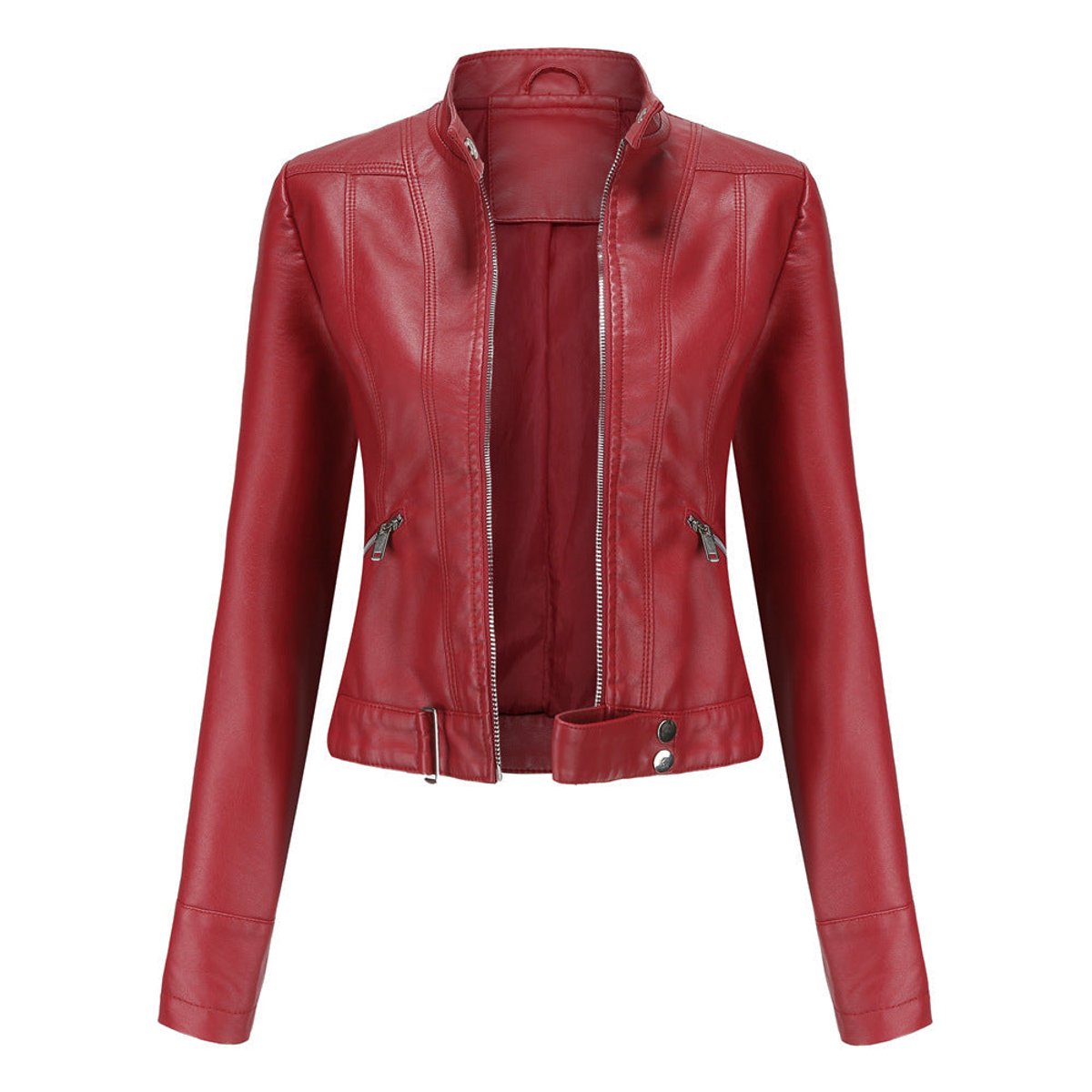 Rosalba | Short Faux Leather Moto Jacket With High Collar