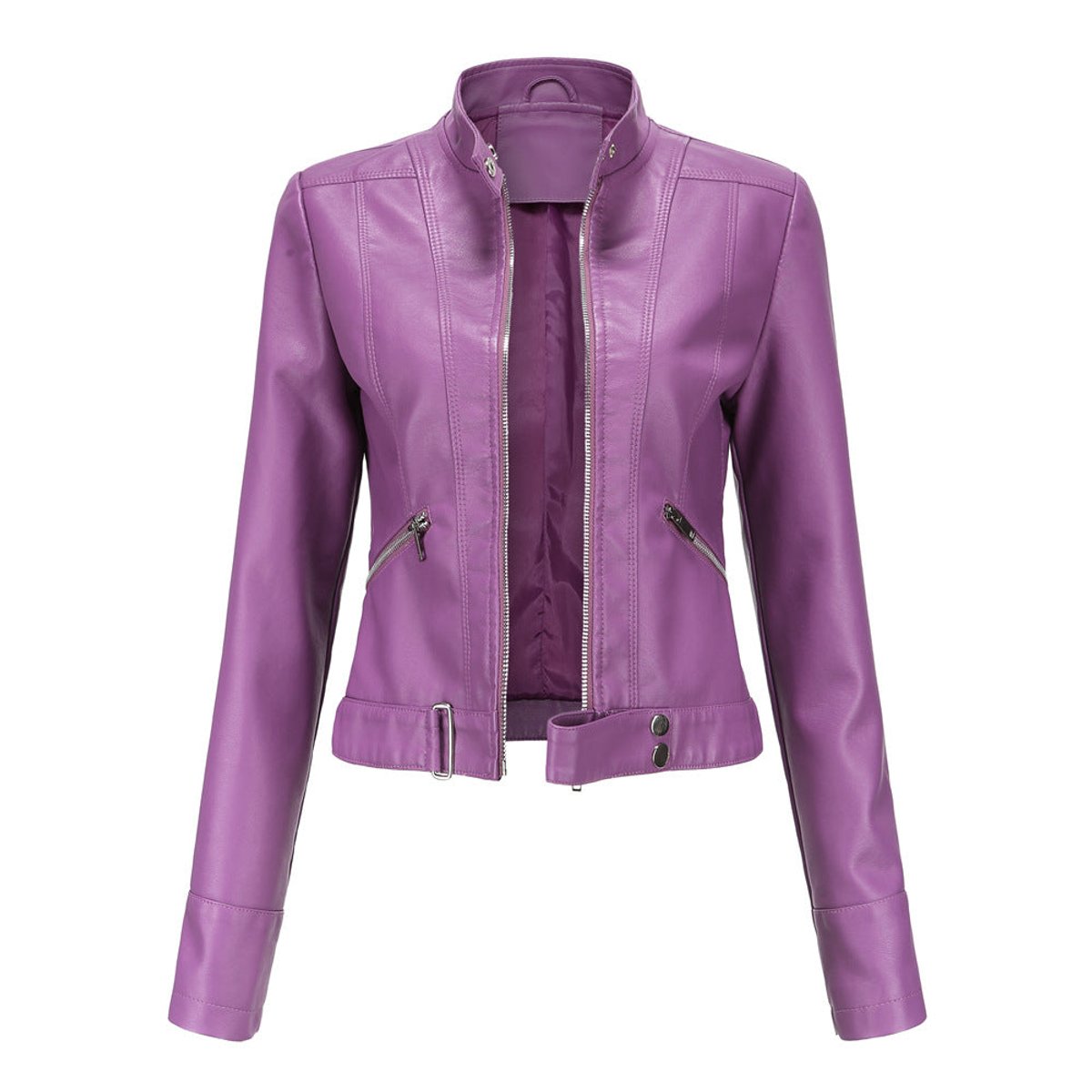 Rosalba | Short Faux Leather Moto Jacket With High Collar