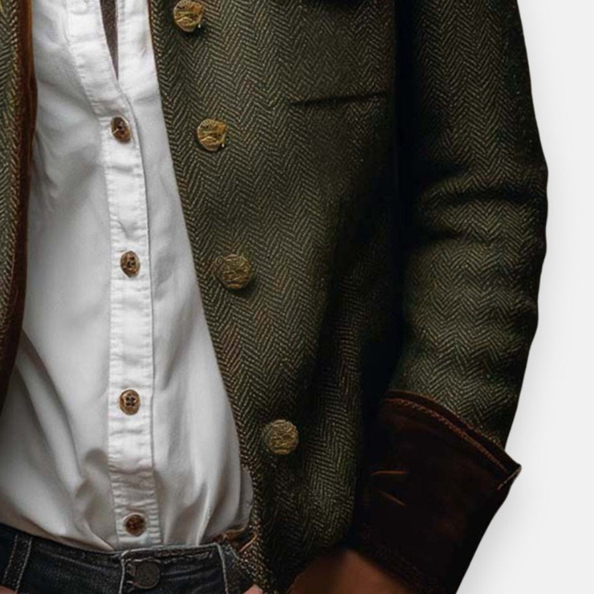 Viviana | Herringbone Tweed Military-Style Jacket